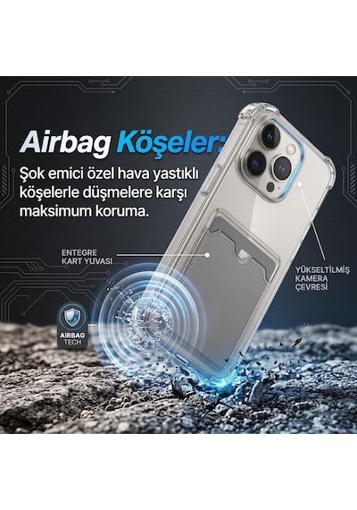 Caseonn Huawei Mate 80 Kılıf Airbag Kristal Kartlık Bölmeli Silikon Kapak Şeffaf