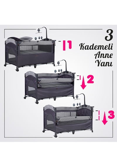 Prego 8044 Miami Plus Anne Yanı Oyun Parkı 70x120 Cm Gri