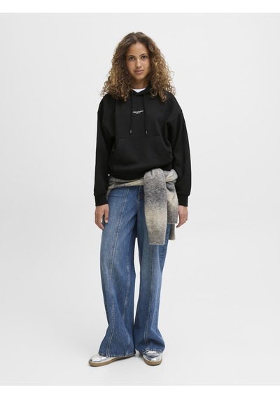Kadin Minimal Logo Baskili Kapüsonlu Sweatshirt - Studio - 12280152 Black