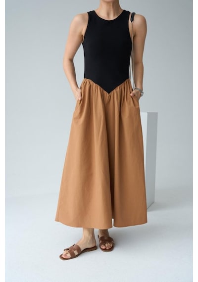 Butik İstanbul İki Renkli Elbise - Siyah-taba