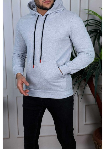Nisanca Trend Clothıng Basic Unisex Kanguru Cepli Kapüşonlu Sweatshirt Hoodie Sweat- Regular Fit- Kışlık İçi Polarlı Gri