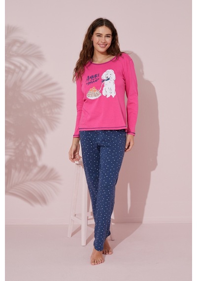 Siyah İnci Pamuklu Örme Pijama Takım 24241065 Fuşya