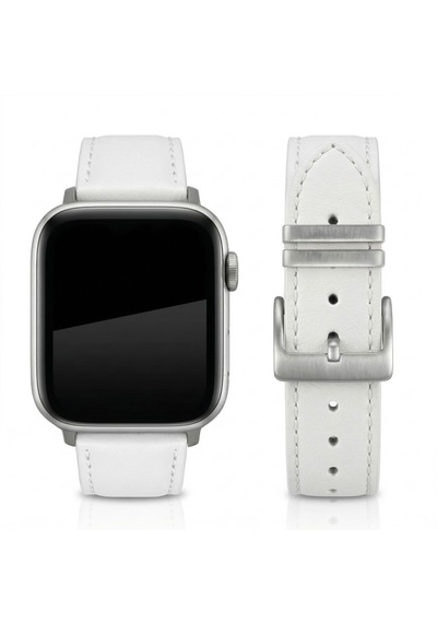 Goldoni Apple Watch Uyumlu Beyaz İnce Gerçek Deri Kordonu Metal Köprülü