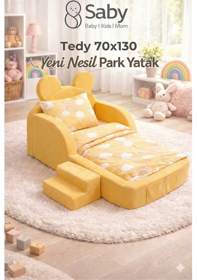 Saby Bebekler Ve Çocuklar İçin 70 X 130 Yataklı Tedy Modüler Sünger Oyun Parklı Beşik Ve Park Yatak