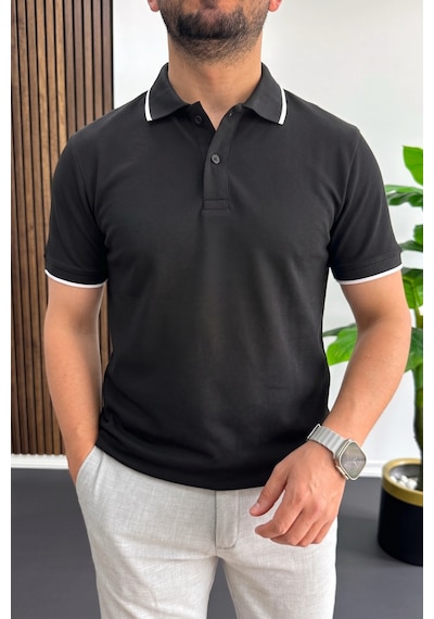 Erkek Soft Kumaş Polo Yaka Tişört Siyah Edw506 Çok Renkli