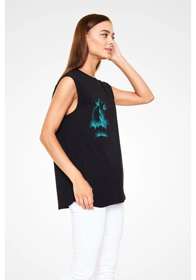 Adrift Ko Buta Unisex Godzilla Iı Canavarlar Kralı Baskılı Siyah Kolsuz T-shirt Kk19514 Siyah