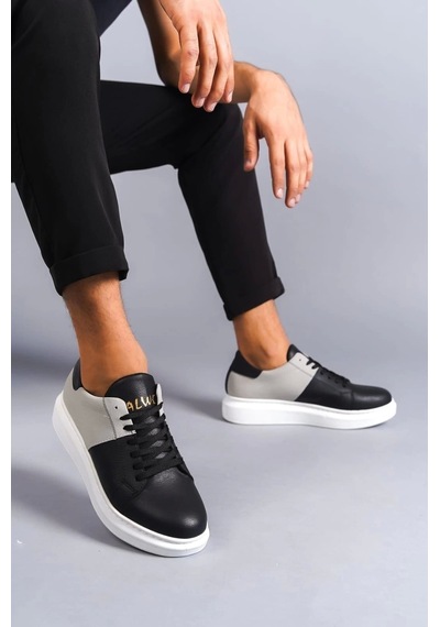 Slw151 Boost Bağcıklı Cilt Süet Erkek Günlük Sneaker Ayakkabı Bt Siyah/gri Siyah