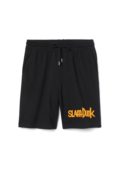 Slam Dunk Letter Logo Erkek Siyah Şort 001