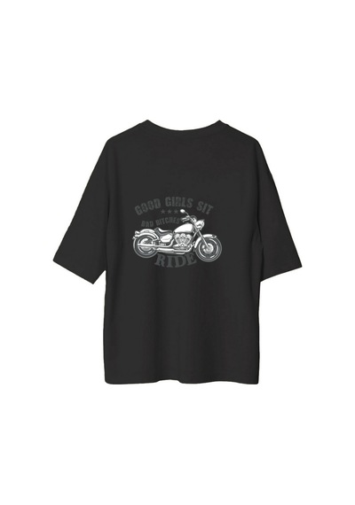 Paybuy Motosiklet Ruhu Ve Özgürlük Baskılı Kadın Oversize Tişört Siyah