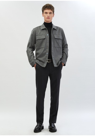 Ramsey Gri Düz Regular Fit Uzun Dokuma %100 Kaşmir Overshirt gri grey