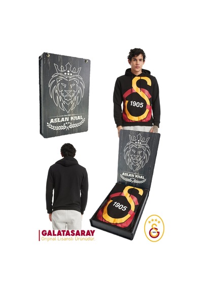 Galatasaray Lisanslı Büyük Logo Kapüşonlu Erkek Sweat Ahşap Kutulu 096 Siyah