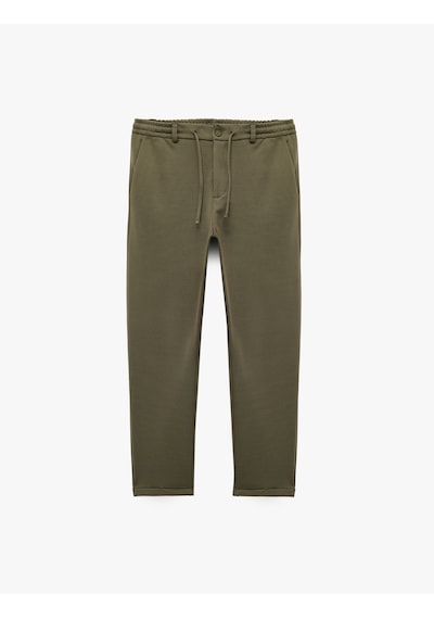 Koton Beli Bağcıklı Düğmeli Pike Kumaş Cep Detaylı Duble Paça Slim Fit Pantolon Haki 6wam40012hk Haki