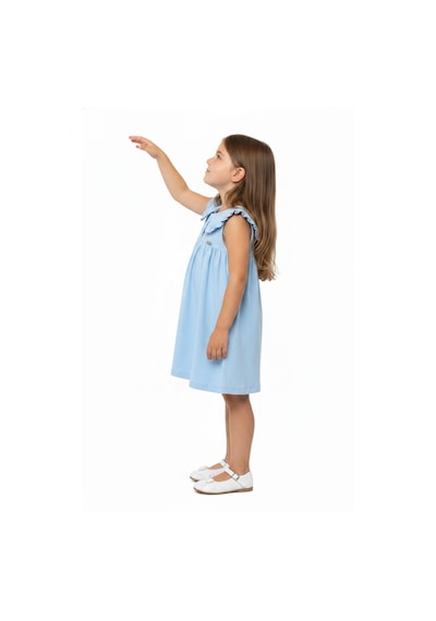 Toontoy Kids Toontoy Kız Çocuk Regular Fit Bebe Yaka Düğmeli Kısa Kollu Elbise 25049 Mavi