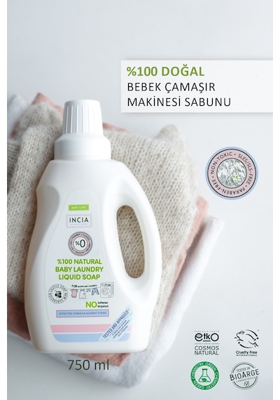 INCIA %100 Doğal Bebek Çamaşır Sabunu Bitkisel Deterjan Kendinden Yumuşatıcılı Lavanta 750 ML