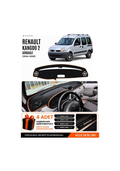 Renault Kangoo 2 Airbagli 2004-2008 Uyumlu Torpido Örtüsü - Siyah Kahverengi