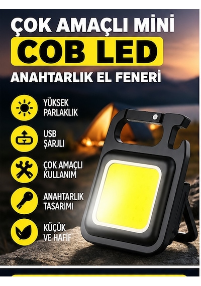 Mucit Home Mini Cep Led Anahtarlık El Feneri Usb Şarjlı Çok Amaçlı Taşınabilir Lamba, Kamp Feneri, Şişe Açacaklı Çok Renkli