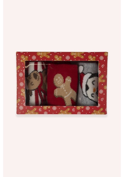 Panço Unisex Çocuk Yılbaşı Konseptli 3'lü Soket Çorap Renkli