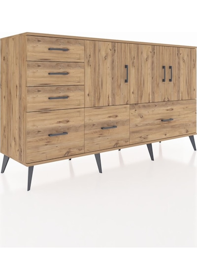 Kronos Konsol 4 Raflı 6 Çekmeceli 3 Kapaklı 176x59x99 Çam-çam Çam-çam