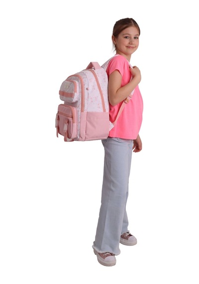Calacilo Pleasant Kız Çocuk Kedi Baskılı Pembe İlkokul Okul Sırt Çantası - Beş Bölmeli - C4050