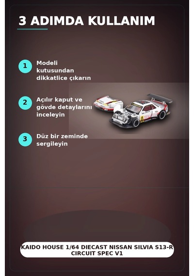 Kaido House 1/64 Diecast Nissan Silvia S13-r Circuit Spec V1 Metal Model Araba Bx-313374