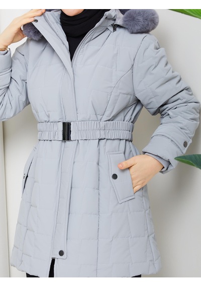 Eslemnur Nova Kumaş Şişme Mont 85cm Gri