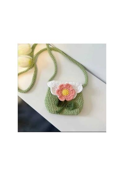 Melonndesign Papatya Model Handmade % 100 Cotton Manyetik Mıknatıslı Çocuk Çantası Yeşil