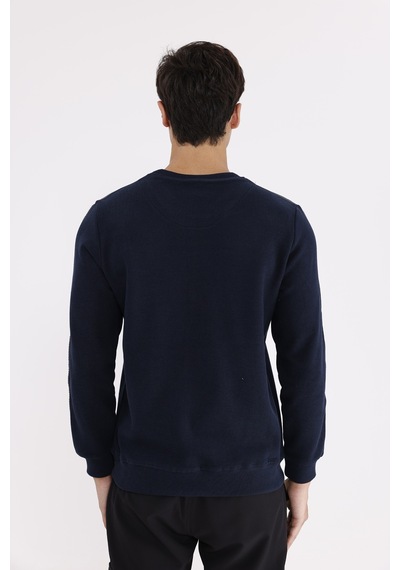 Rowinger Selanik Doku Yumuşak Tutuşlu Rahat Kalıp Yuvarlak Yaka Esnek Manşetli Sweatshirt Navyblue