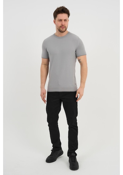 Alexander Gardi Alexandergardı Bisiklet Yaka Kolları Şeritli Triko T-shirt 1243 Gri