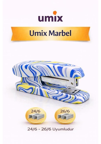 Umix Marbel Desenli Zımba Makinesi 24/6 26/6 Uyumlu Renkli Ofis & Okul Zımbası