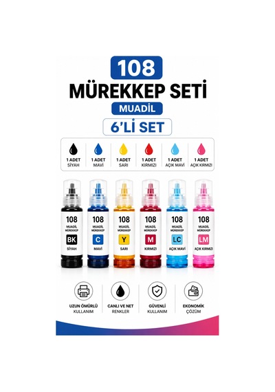 Epson 108 Muadil Mürekkep Seti 6'lı Diğer