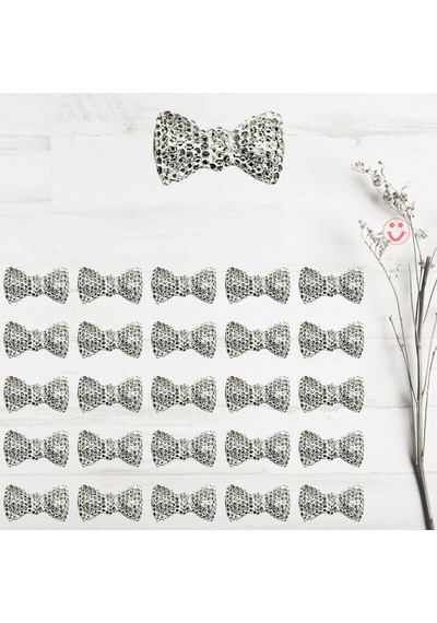 Polyester Papyon Fiyonk, 2,0 X 1,0 Cm - 25 Adet - Gümüş