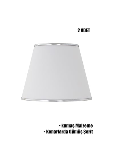 Beyaz Gümüş Şeritli İkili Modern Abajur Şapkası Beyaz