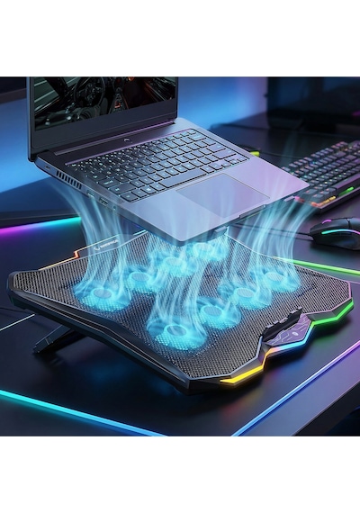Rc16 Octal 8 Fanlı Rgb Işıklı 14 - 17.3 İnç 10 Rgb Modlu Notebook Soğutucu Stand Laptop Soğutucu