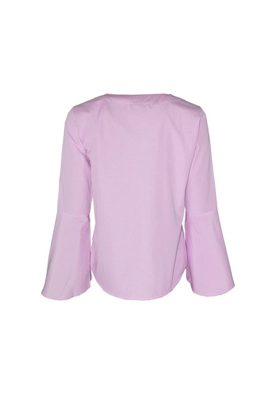 Bulalgiy Kadın Pembe Çizgili Kolu Volan Bluz - Bga103926-pembe