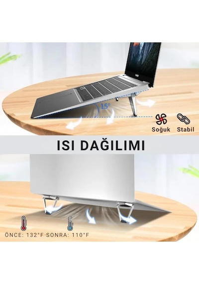 Polham Kaymaz Metal 2 Adet 5mm 3m Yapışkanlı Katlanabilir Ultra Mini Laptop Standı,portatif Taşınabilir