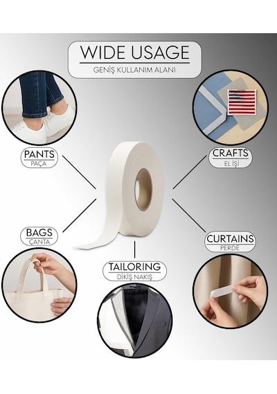 Modern Teknik Tekstil Paça Telası 2 Cm X 50 M - Çift Taraflı Yapışkan Tela - Şerit Tela - Ütü İle Yapıştırı Diğer