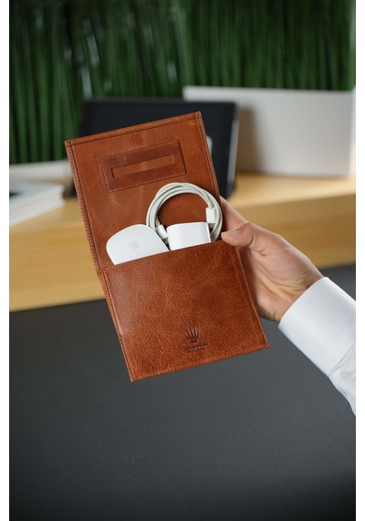 Watchofroyal Techgear Taba Hakiki Deri Organizer - Mouse, Şarj Aleti Ve Kablo Düzenleyici