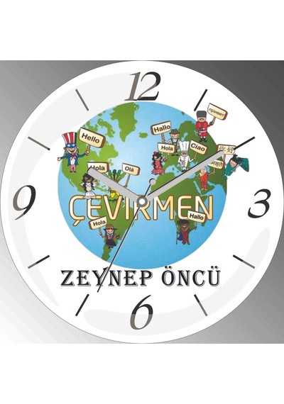 Kişiye Özel Çevirmen Çap 30cm Sessiz Akar Bombeli Gerçek Cam Duvar Saati Siyah