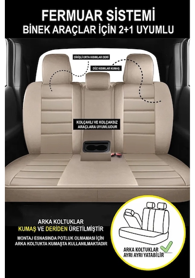 Ford Focus Titanium 1.0 Ecoboost 125 4 Kapı A/t 2019 Uyumlu Jet Deri Bej Oto Kılıfı Tam Set