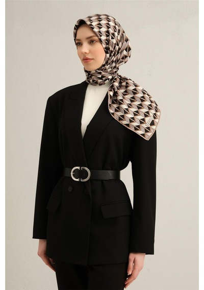 Armine Geometrik Desenli Sura Saf İpek Eşarp - 9309 Siyah - 04