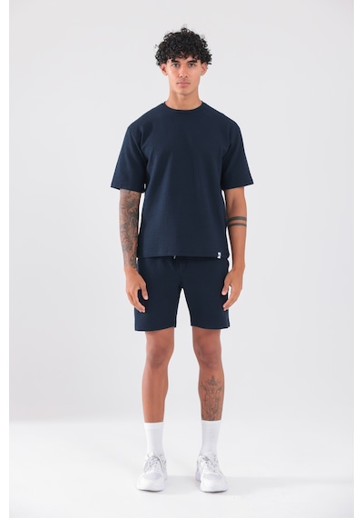 Rowinger Waffle Dokulu Oversize T-shirt Ve Şort Erkek Takım Navyblue