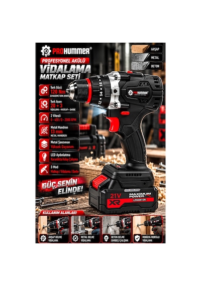 Prohummer Phm003 Blackforce Profesyonel Kömürsüz Akülü 4lü Vidalama Seti - 21v 4ah 700nm Somun Sökme, Vidalama Matkap, Kırıcı Delici Ve Avuç Taşlama
