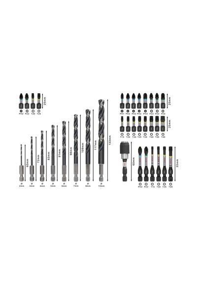 35 X Pro Impact Metal Set, 35 Parça Çelik, Dökme Demir, 200 X 107 Mm, Profesyonel Aksesuar Tornavida, Tornavida İçi
