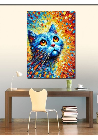 Kanvas Tablo Renkli Kedi İllüstrasyonu 50cmx70cm