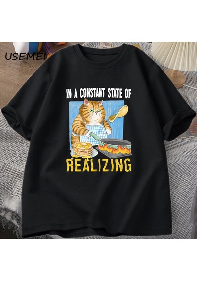 Flood Of Style Kedi Gerçekleştirerek Sabit Bir Devlet T Shirt Erkekler Kadınlar Komik Kedi Pişirme T-shirt K Siyah