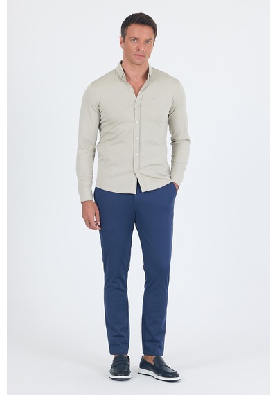 İmza Gri İtalyan Düğmeli Yaka Uzunkol Cepsiz Slim Fit Gömlek 1004250254 Gri