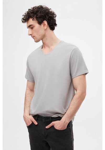 D's Damat Ds Damat Gri V Yaka %100 Pamuk T-shirt 4HC141996755M Gri