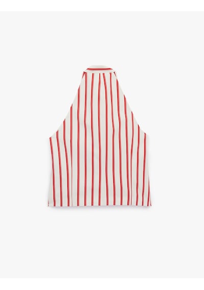 Koton Kruvaze Hakim Yaka Fiyonklu Kolsuz Qipao Görünümlü Çizgili Crop Bluz Kırmızı Çizgili 6sal60209ıw