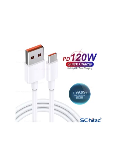 Schitec 6a 120w Usb-a To Type-c Hızlı Şarj Ve Data Kablosu 1m Beyaz Sk002 100cm