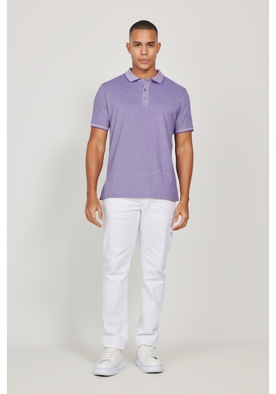 AC&Co / Altınyıldız Classics 4A4820200047MBYXL Düğmeli Polo Yaka Cepsiz Slim Fit Erkek Tişört Mor - Beyaz